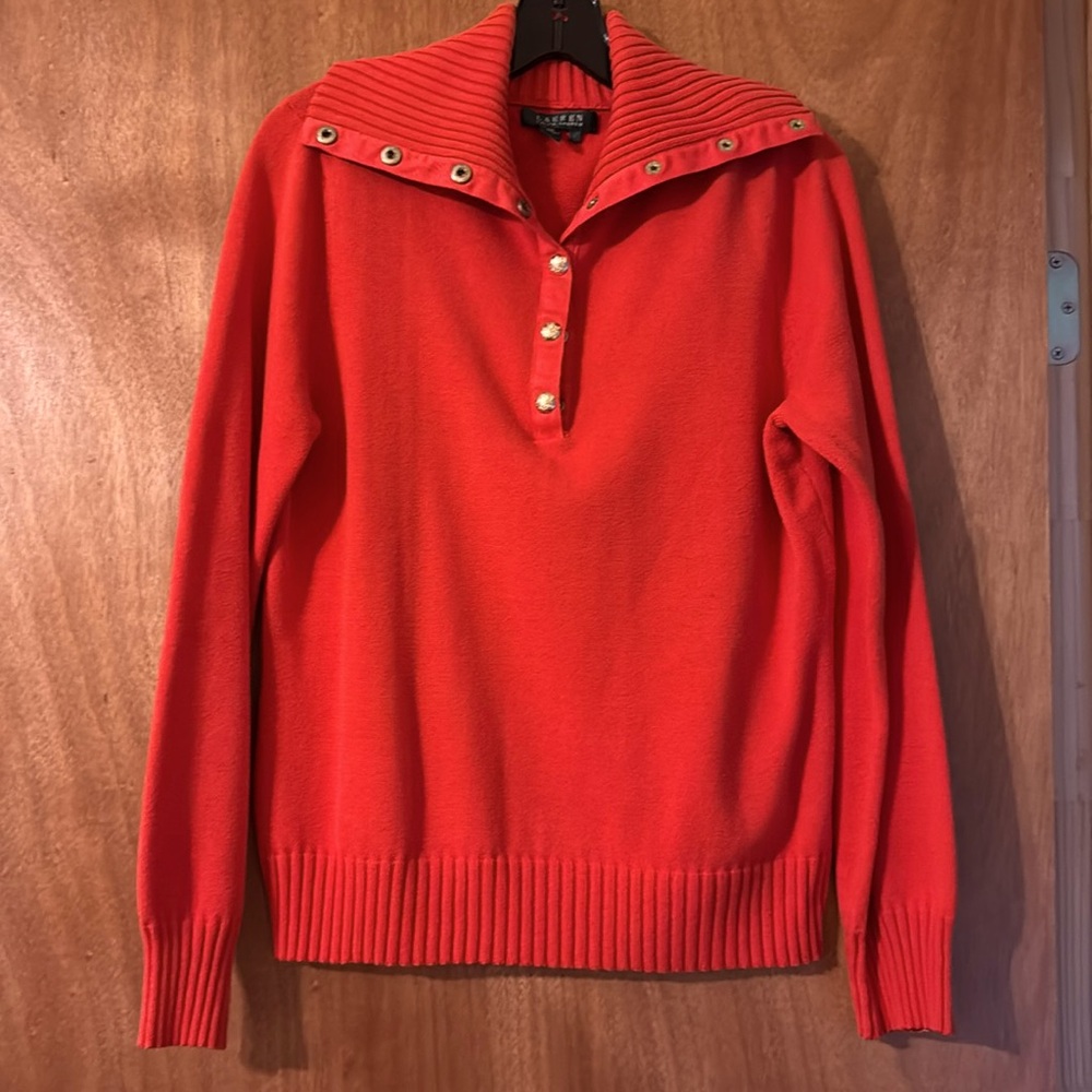Lauren Ralph Lauren orange vintage fabulous sweater, lg collar with snaps (mlb) - Picture 1 of 5